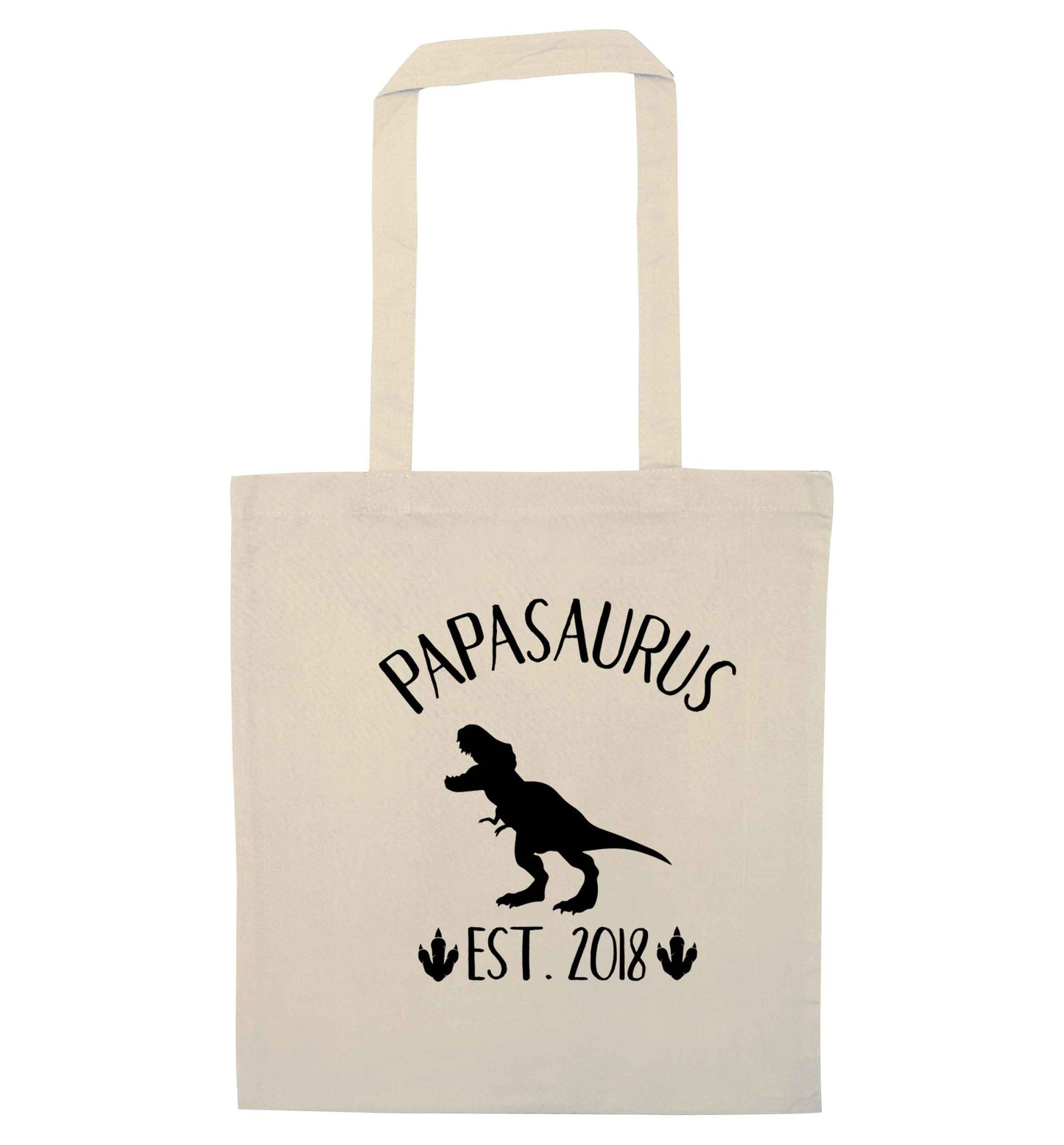 Personalised papasaurus since (custom date) natural tote bag