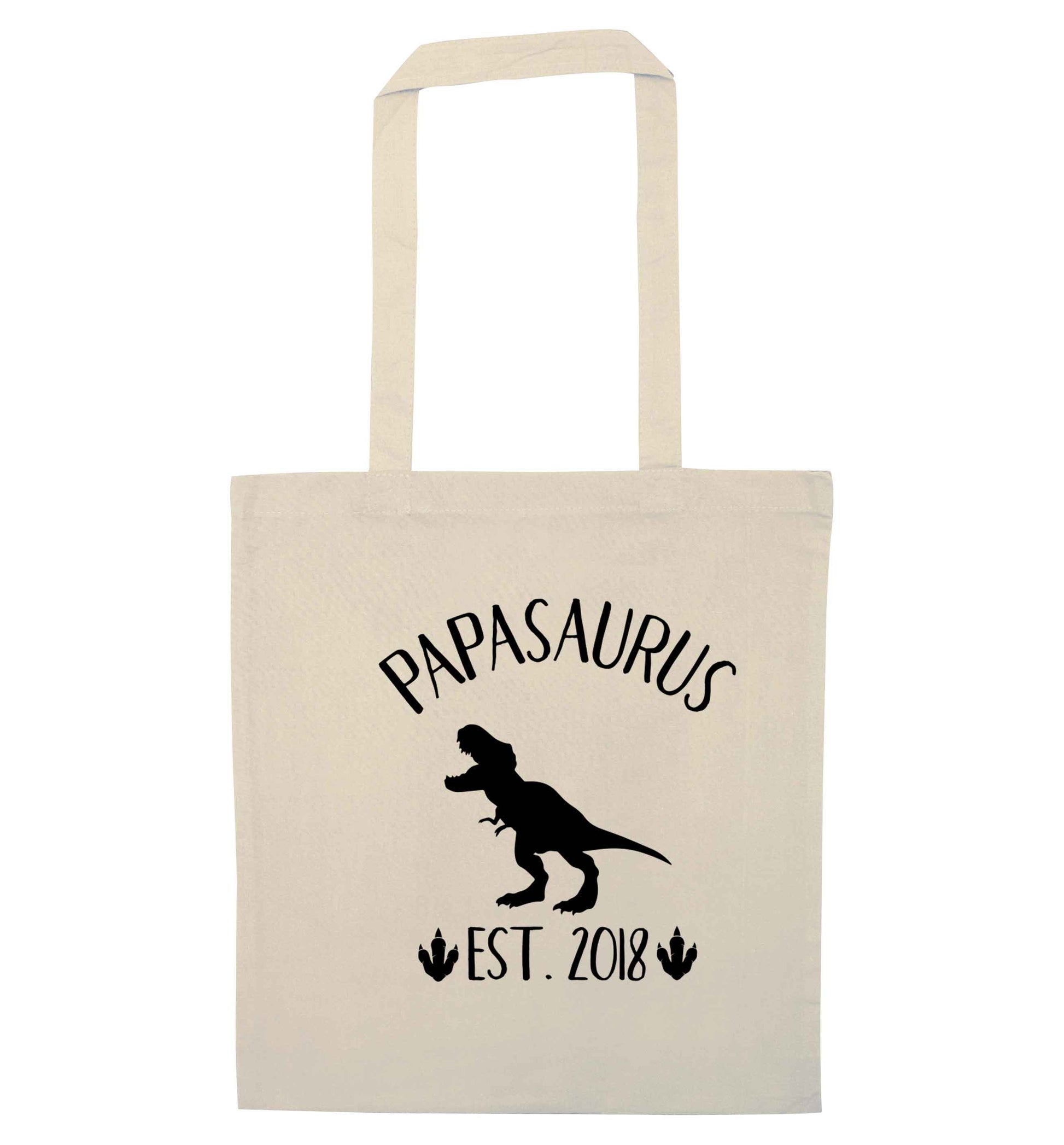 Personalised papasaurus since (custom date) natural tote bag