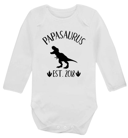 Personalised papasaurus since (custom date) Baby Vest long sleeved white 6-12 months