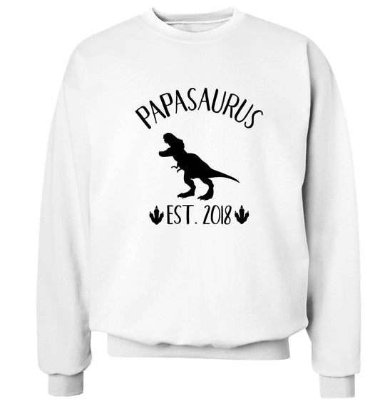 Personalised papasaurus since (custom date) Adult's unisex white Sweater 2XL