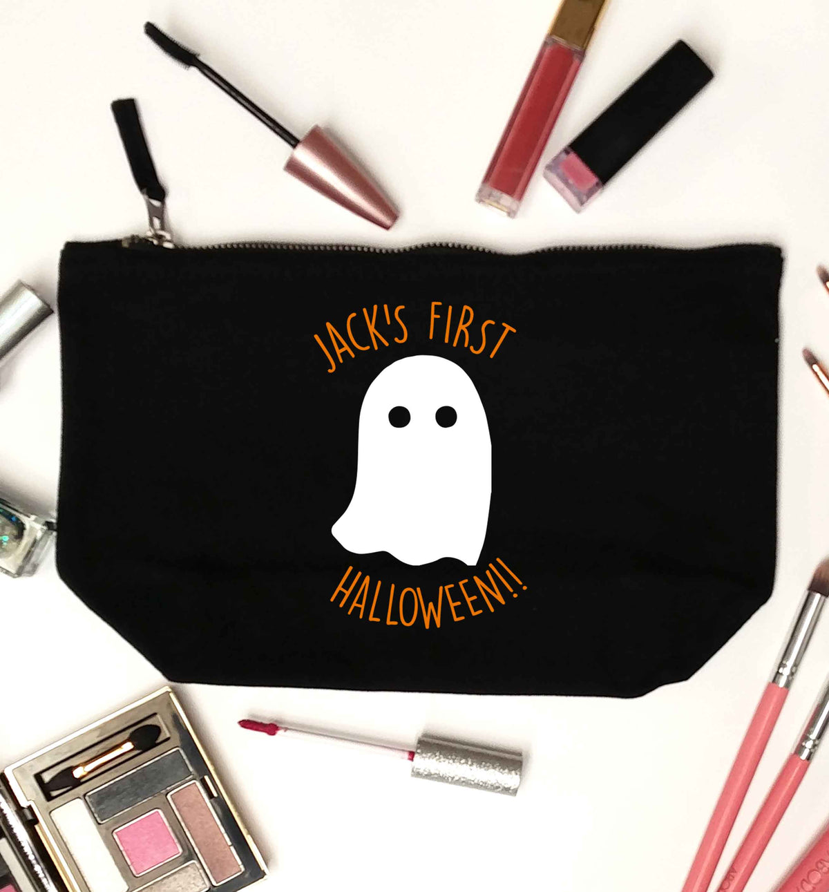 Personalised Pumpking Halloween black makeup bag