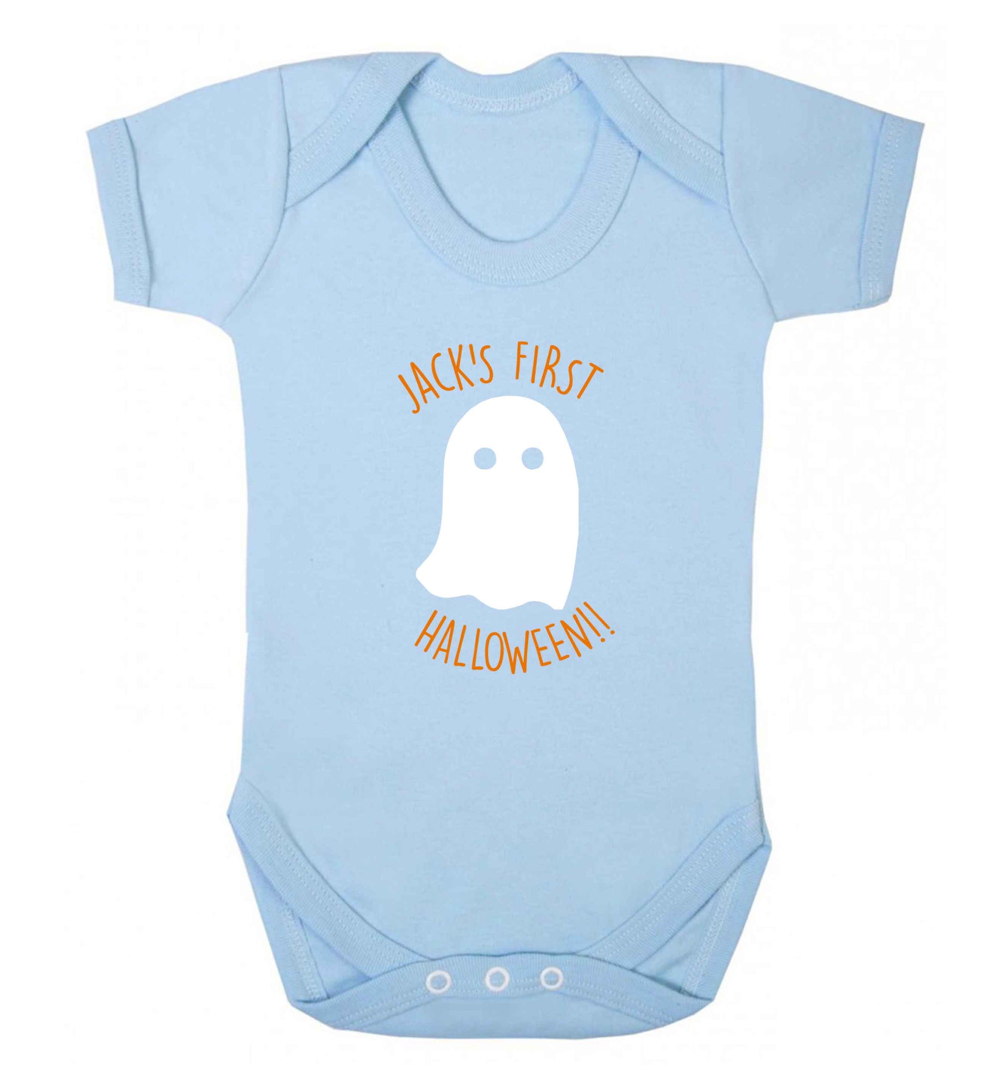 Personalised Pumpking Halloween baby vest pale blue 18-24 months