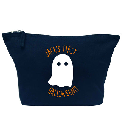 Personalised Pumpking Halloween navy makeup bag