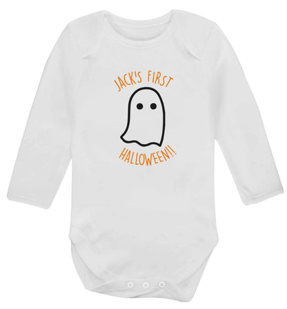 Personalised Pumpking Halloween baby vest long sleeved white 6-12 months