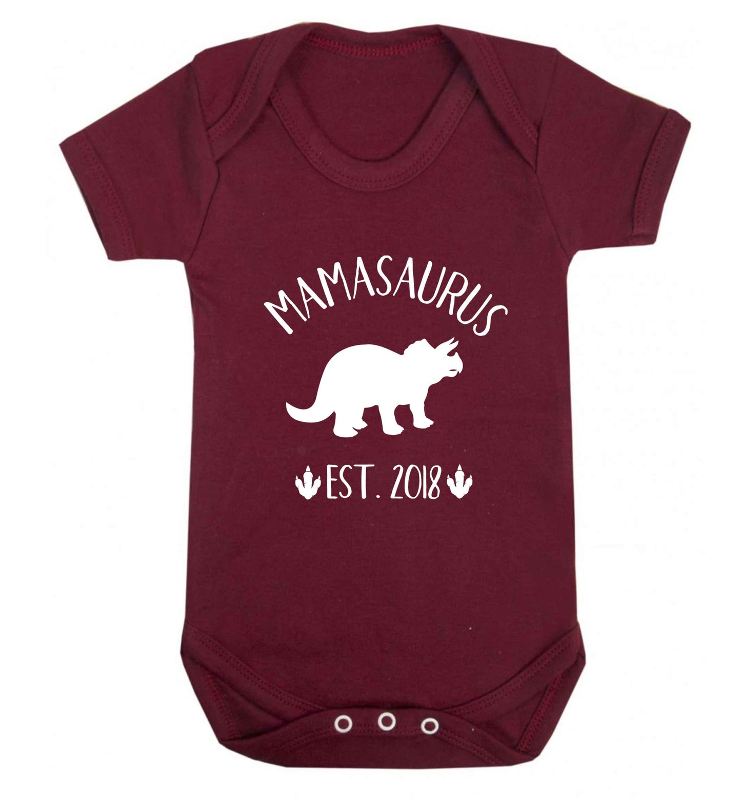Personalised mamasaurus date baby vest maroon 18-24 months