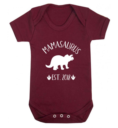 Personalised mamasaurus date baby vest maroon 18-24 months
