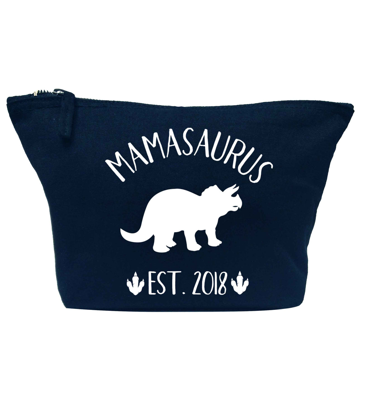 Personalised mamasaurus date navy makeup bag