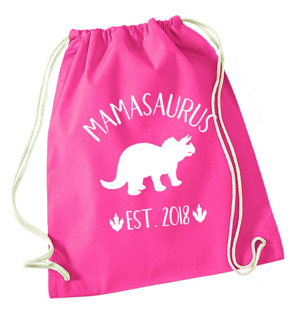 Personalised mamasaurus date pink drawstring bag