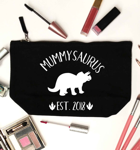 Personalised mummysaurus date black makeup bag
