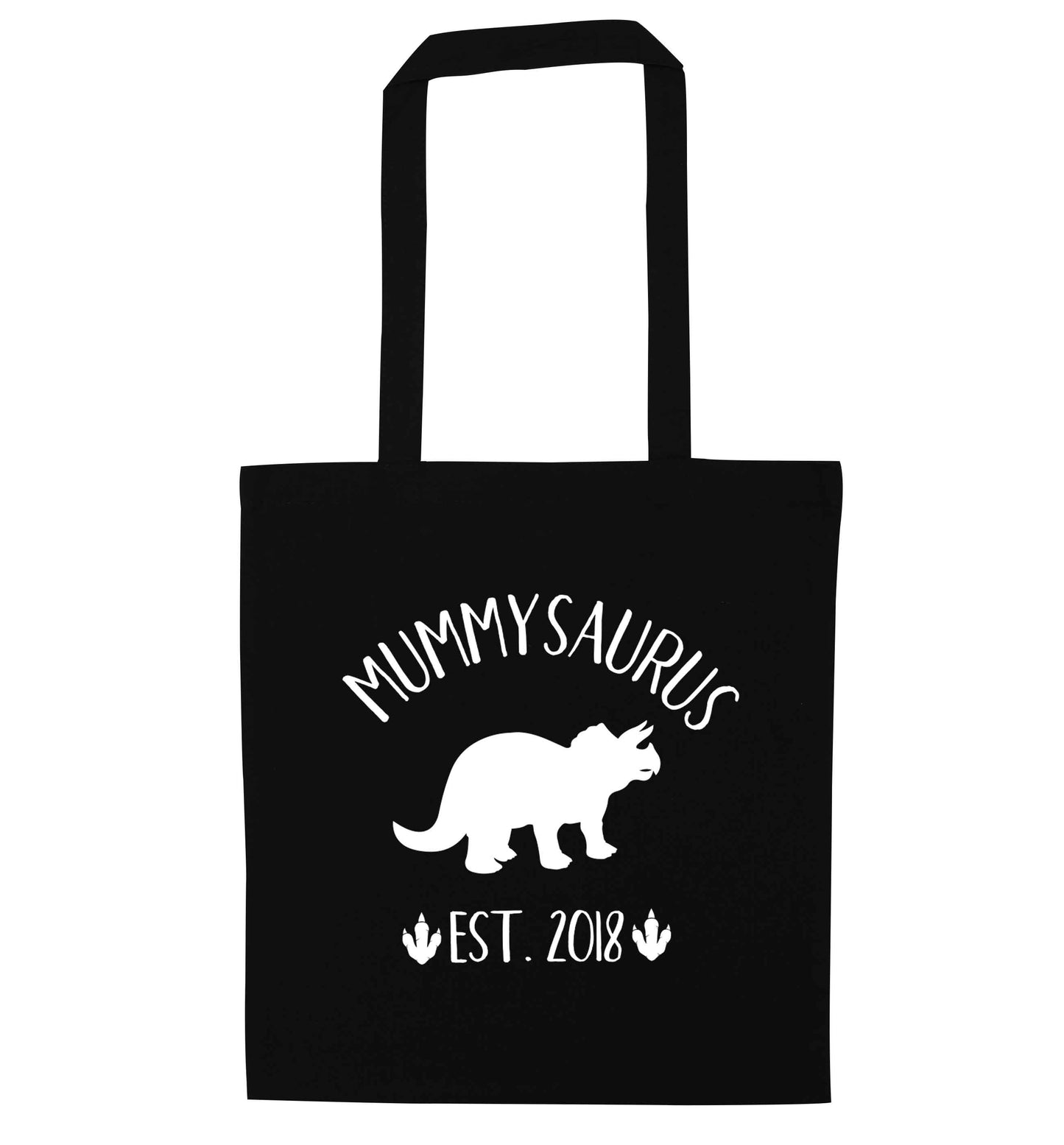 Personalised mummysaurus since (custom date) black tote bag