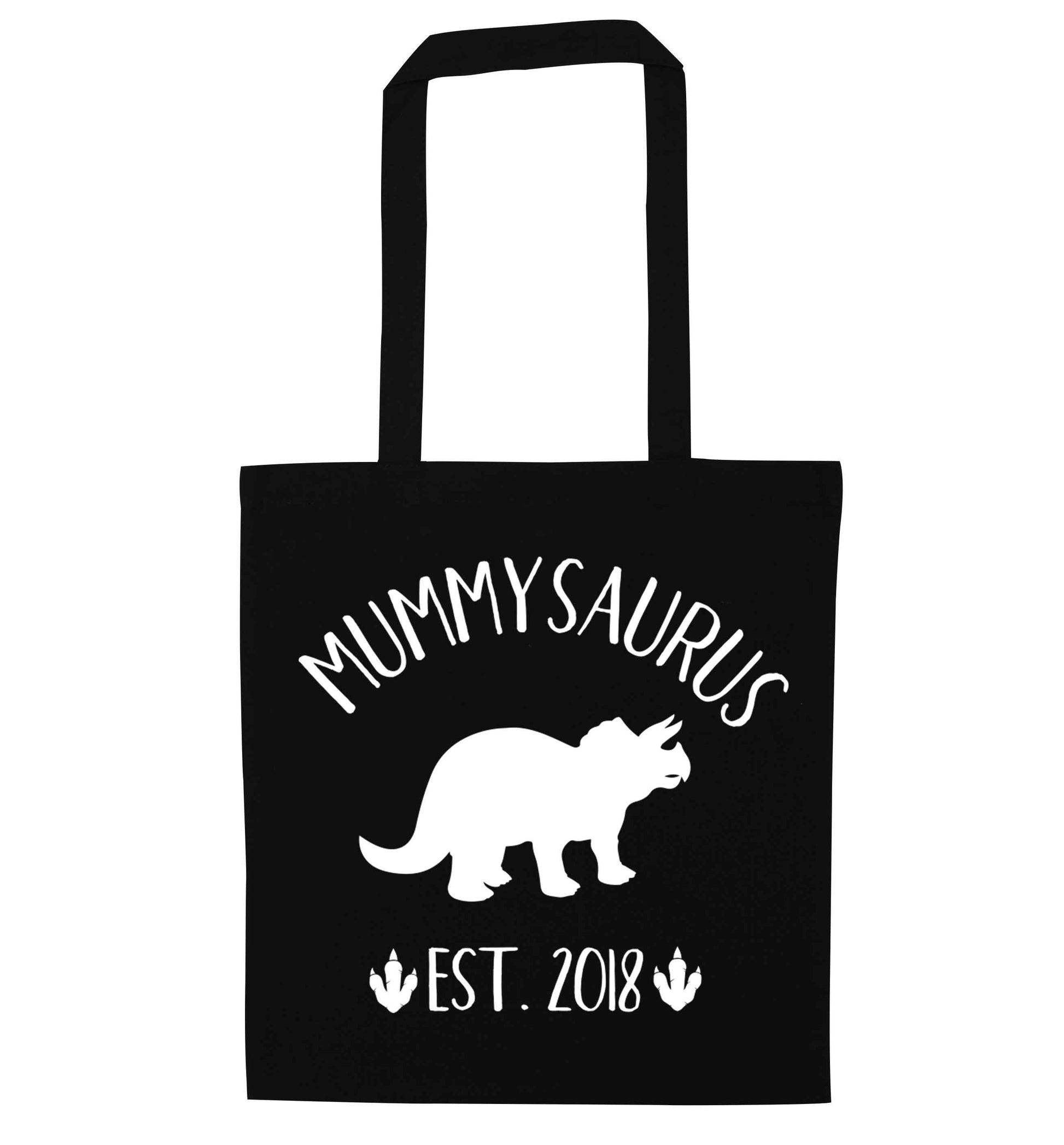 Personalised mummysaurus date black tote bag