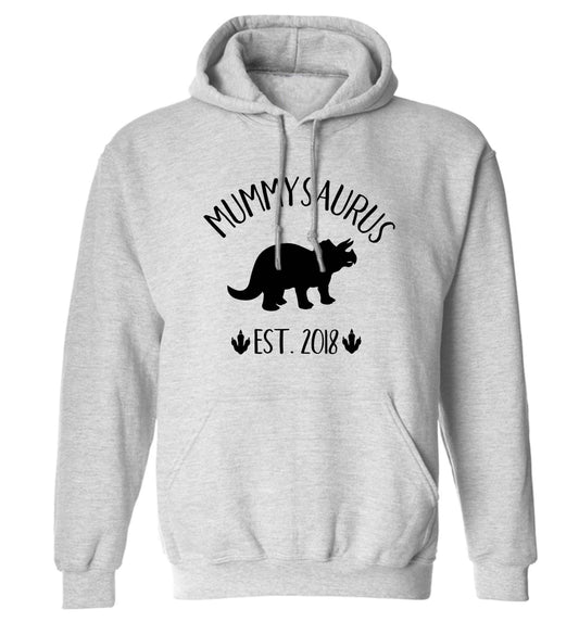 Personalised mummysaurus date adults unisex grey hoodie 2XL