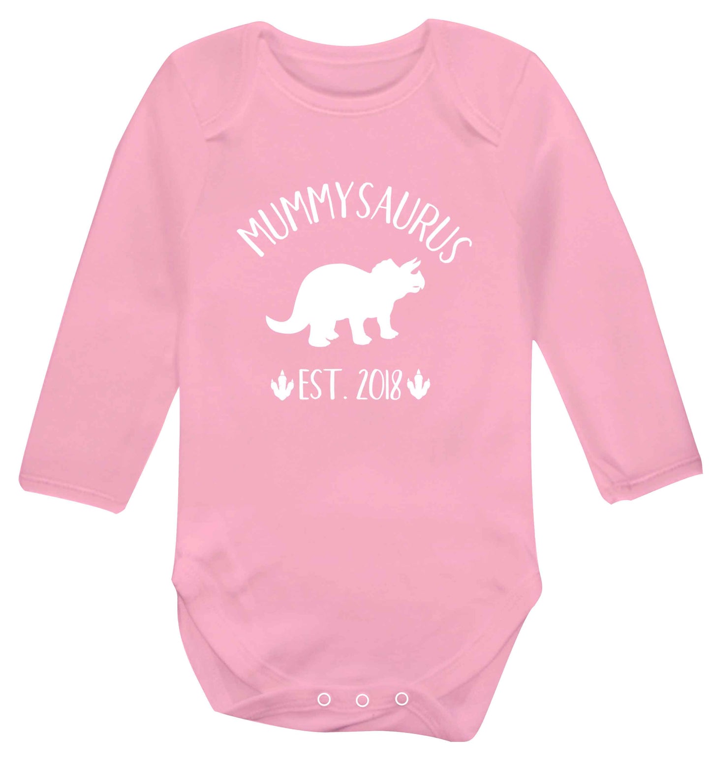 Personalised mummysaurus date baby vest long sleeved pale pink 6-12 months