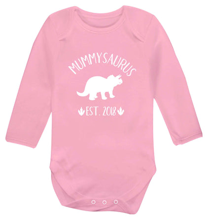 Personalised mummysaurus date baby vest long sleeved pale pink 6-12 months