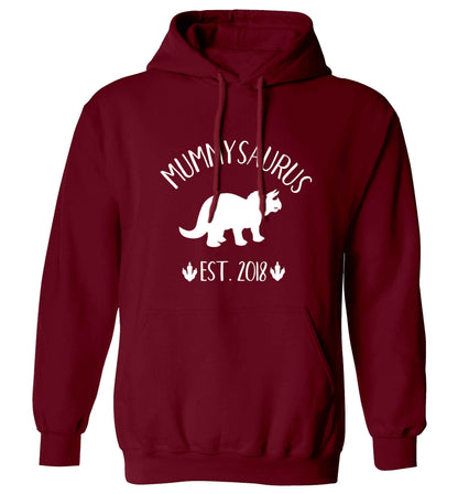 Personalised mummysaurus date adults unisex maroon hoodie 2XL