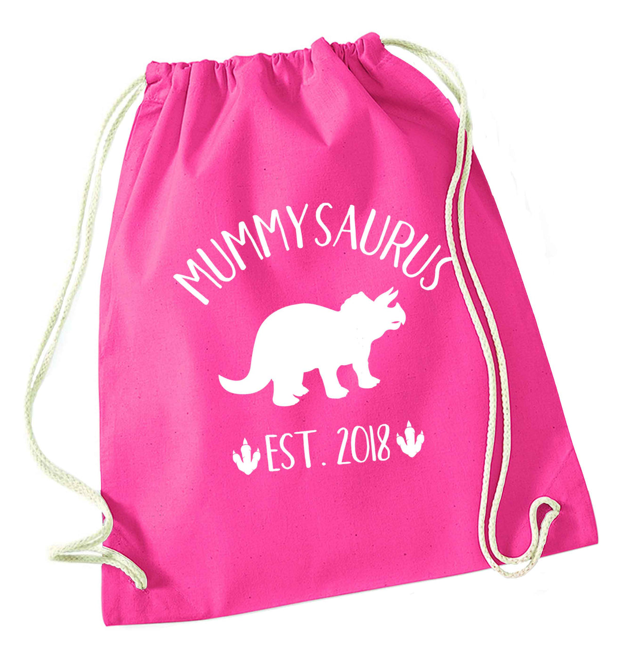 Personalised mummysaurus date pink drawstring bag