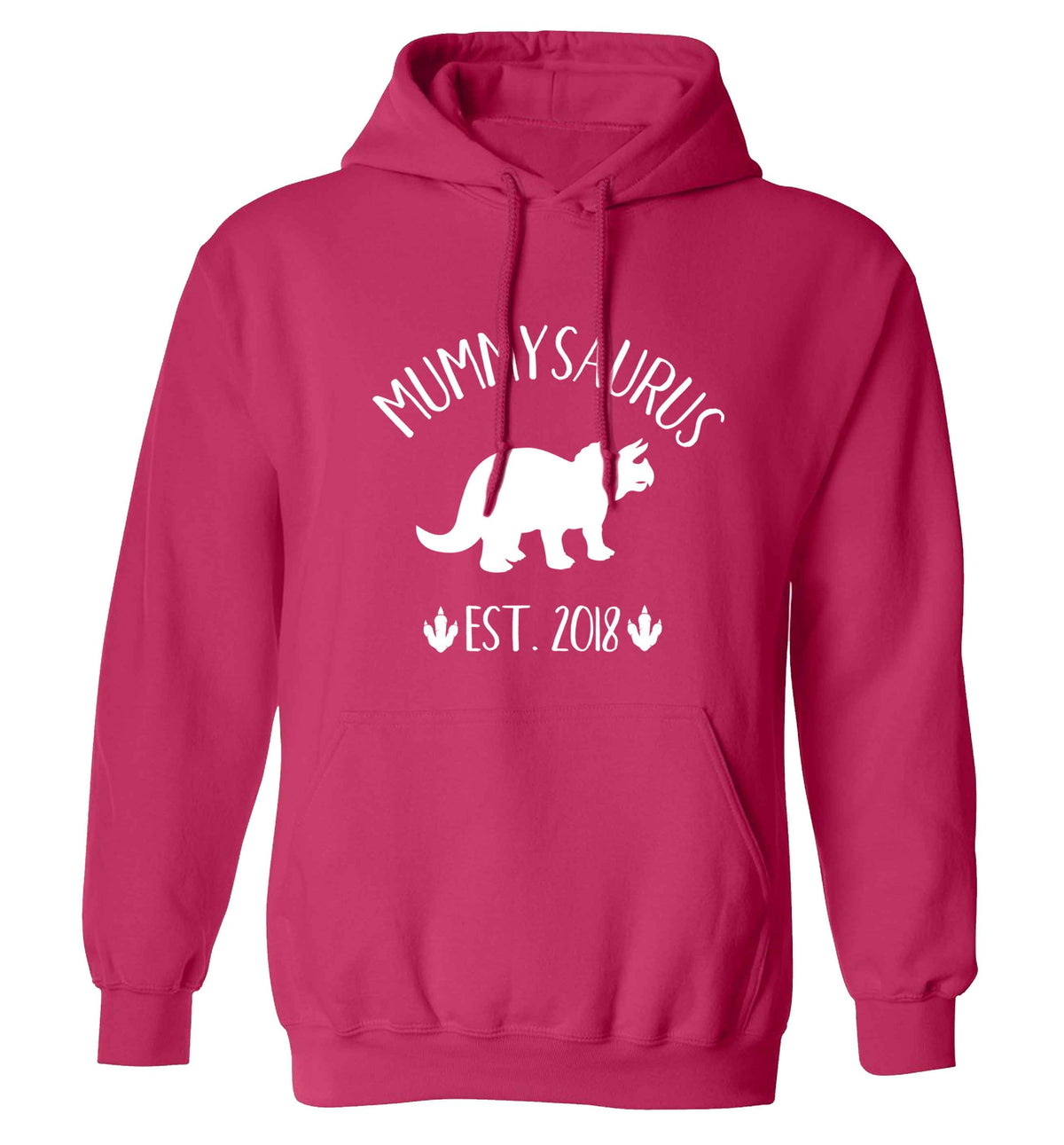 Personalised mummysaurus date adults unisex pink hoodie 2XL