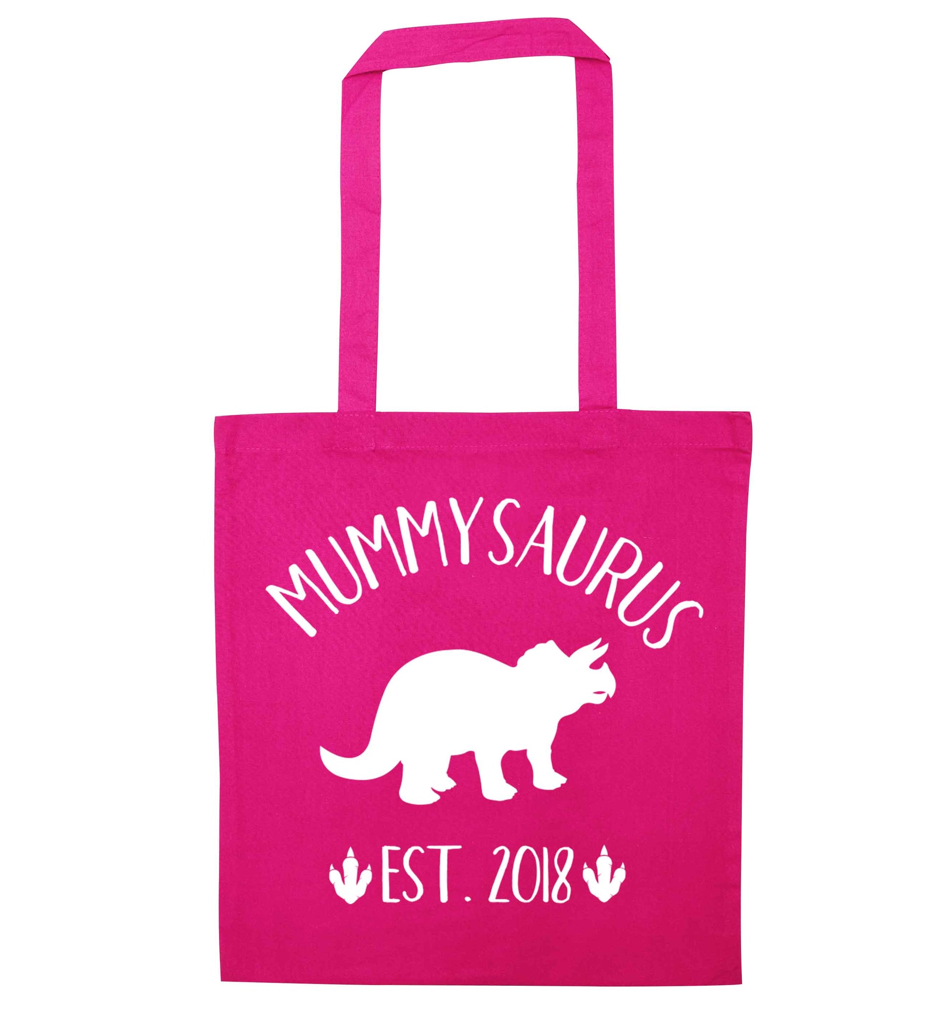 Personalised mummysaurus date pink tote bag