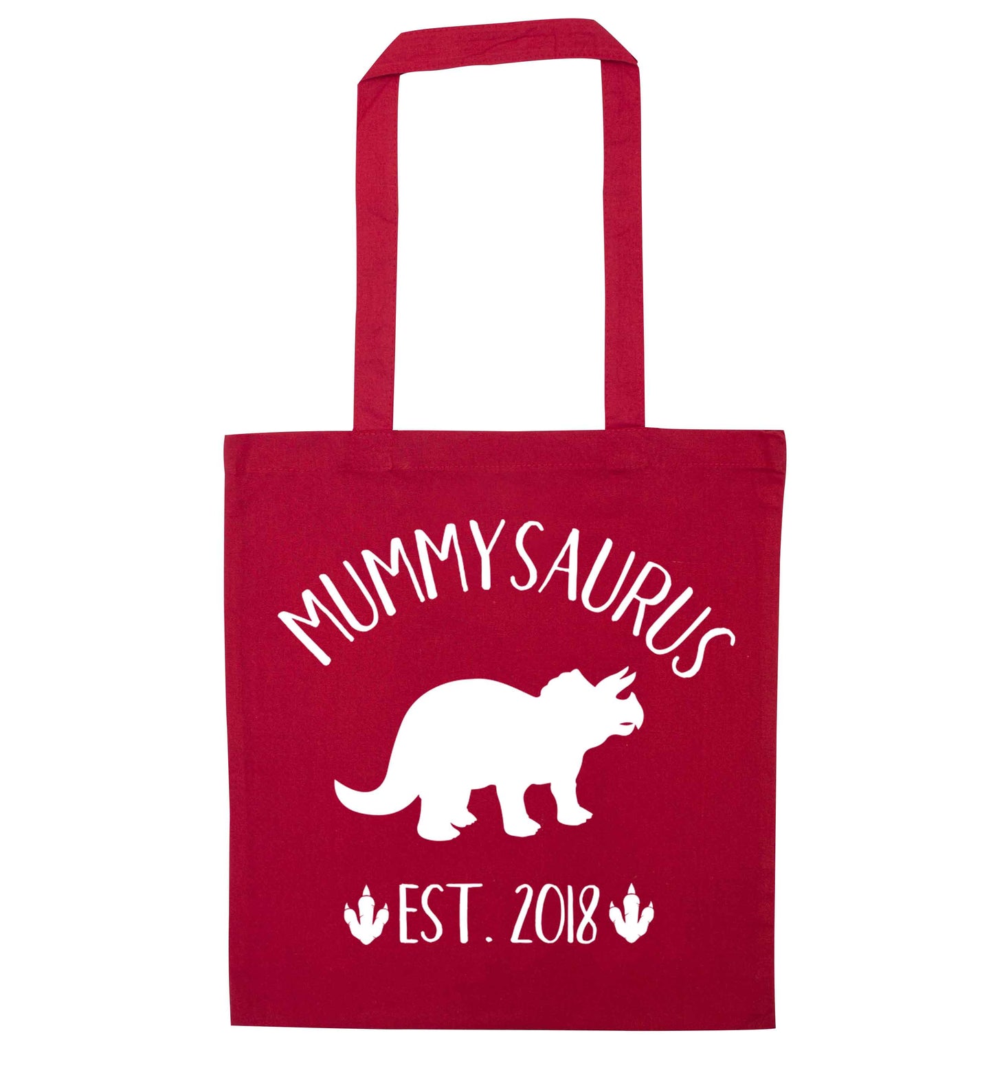 Personalised mummysaurus date red tote bag