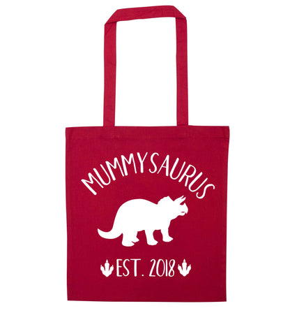 Personalised mummysaurus date red tote bag