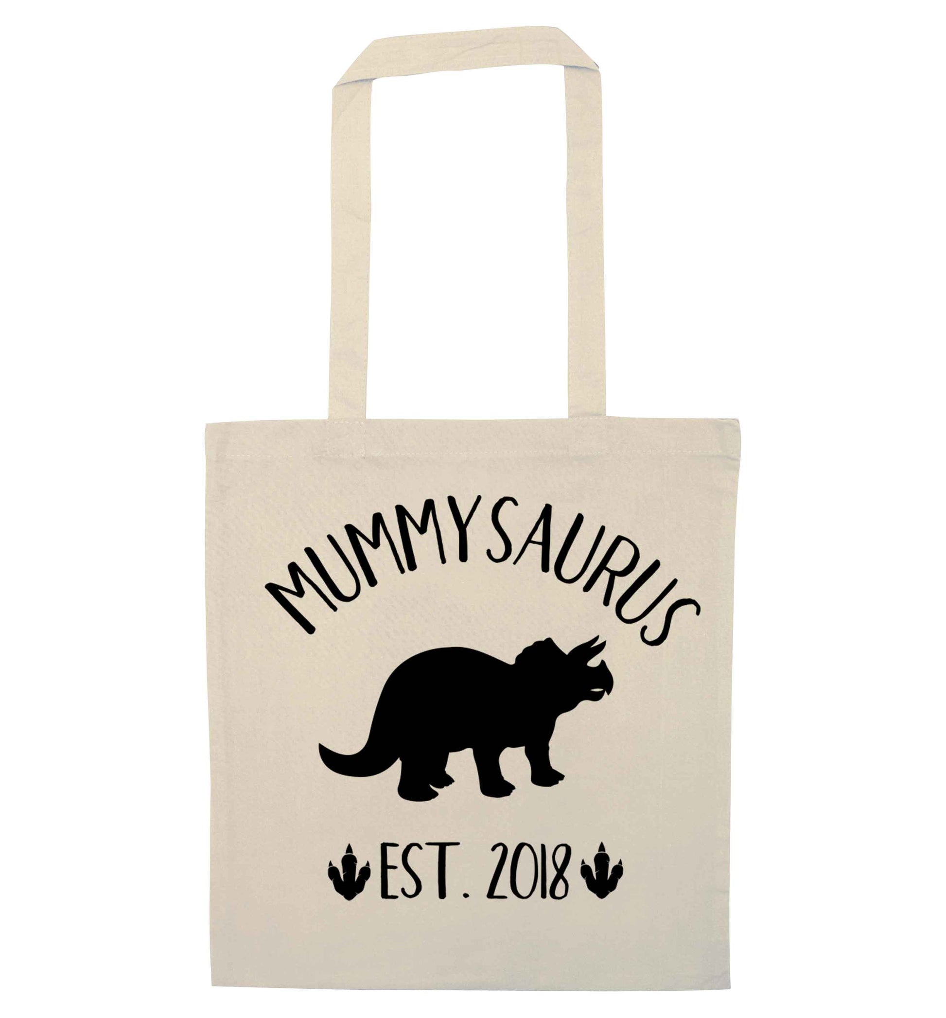 Personalised mummysaurus date natural tote bag