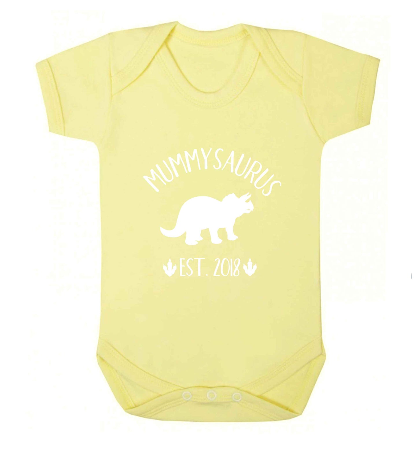 Personalised mummysaurus date baby vest pale yellow 18-24 months