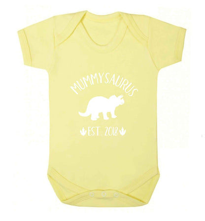 Personalised mummysaurus date baby vest pale yellow 18-24 months