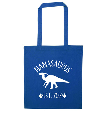 Personalised nanasaurus since (custom date) blue tote bag