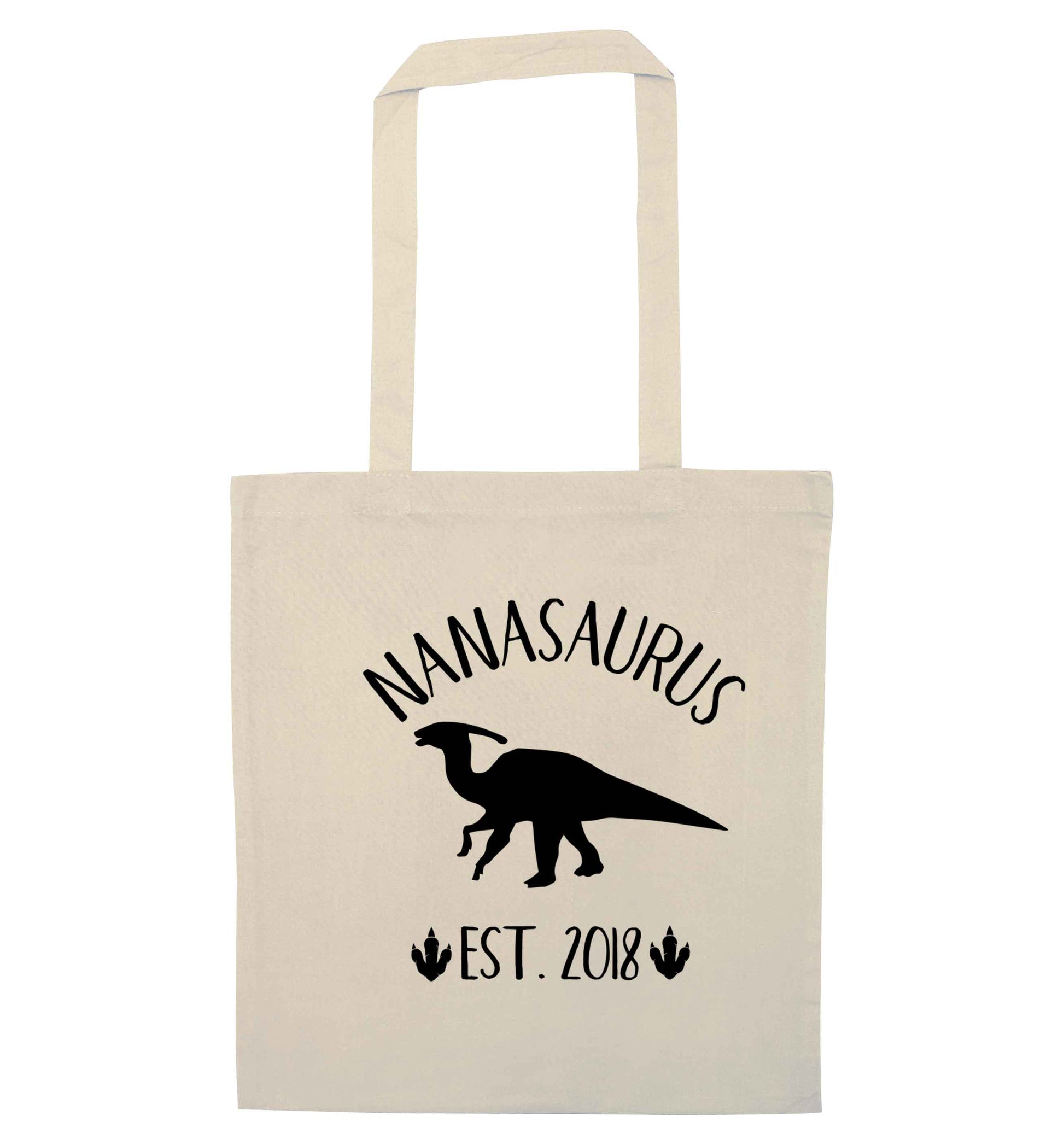 Personalised nanasaurus since (custom date) natural tote bag