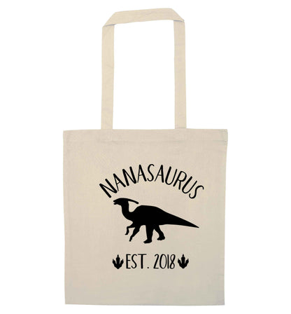 Personalised nanasaurus since (custom date) natural tote bag