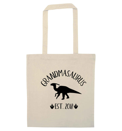 Personalised grandmasaurus since (custom date) natural tote bag