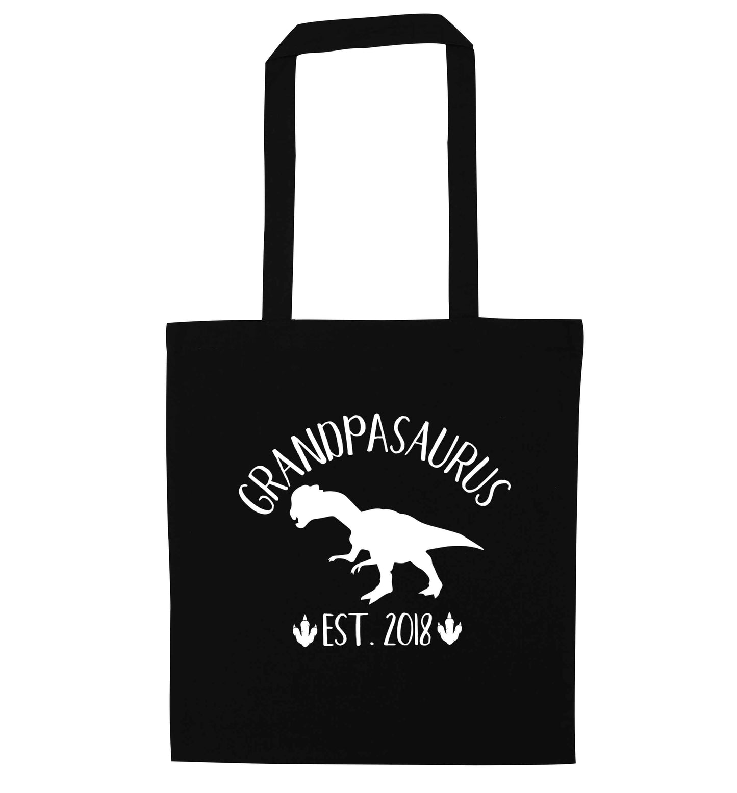 Personalised grandpasaurus since (custom date) black tote bag