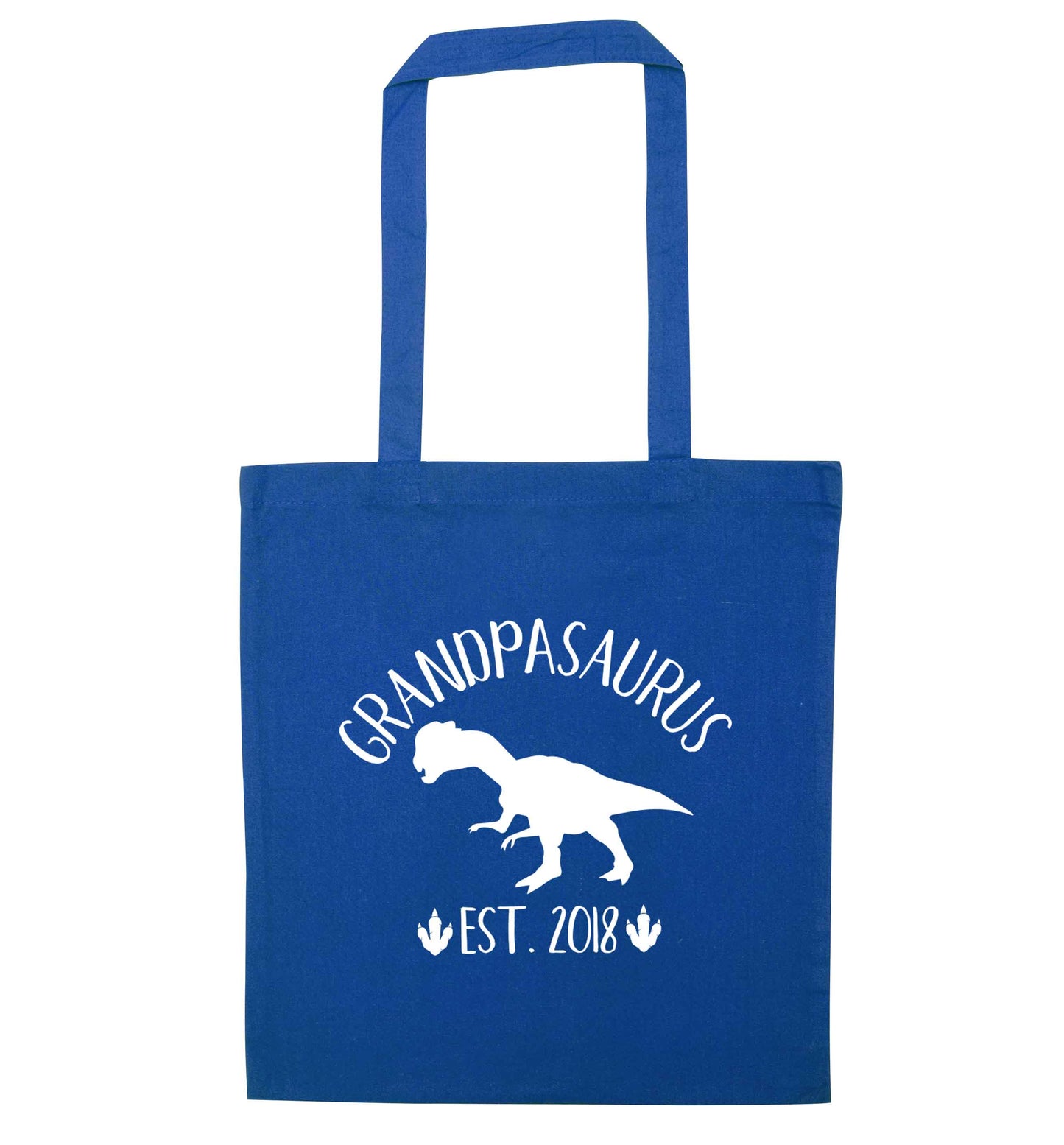 Personalised grandpasaurus since (custom date) blue tote bag
