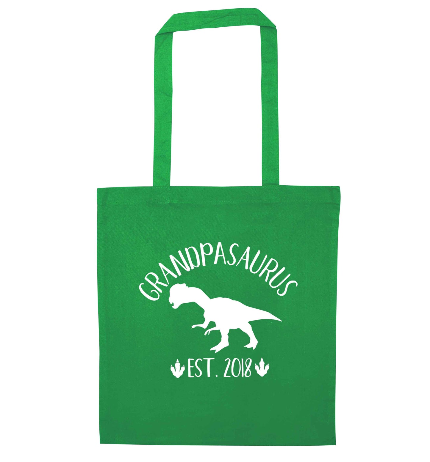 Personalised grandpasaurus since (custom date) green tote bag