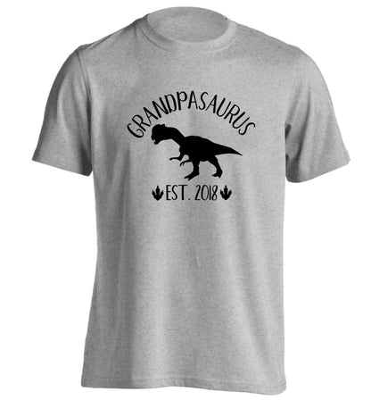Personalised grandpasaurus since (custom date) adults unisex grey Tshirt 2XL