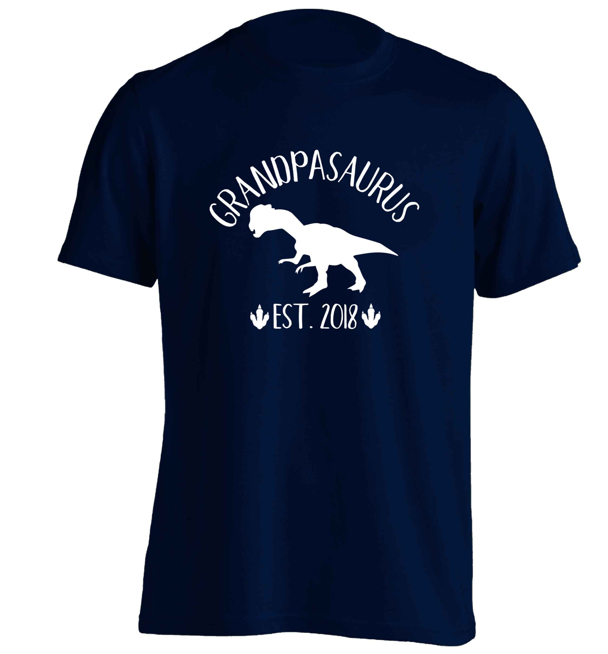 Personalised grandpasaurus since (custom date) adults unisex navy Tshirt 2XL