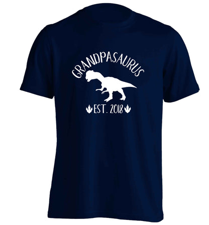 Personalised grandpasaurus since (custom date) adults unisex navy Tshirt 2XL
