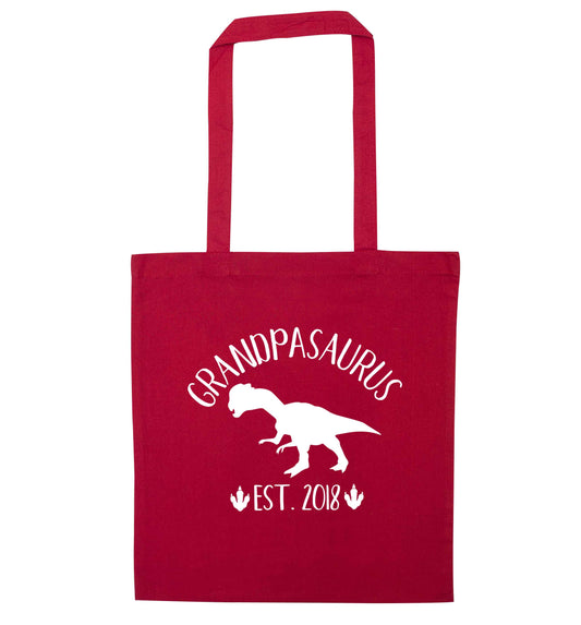 Personalised grandpasaurus since (custom date) red tote bag