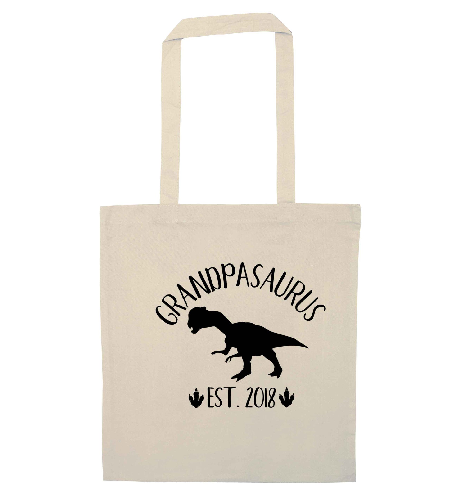 Personalised grandpasaurus since (custom date) natural tote bag