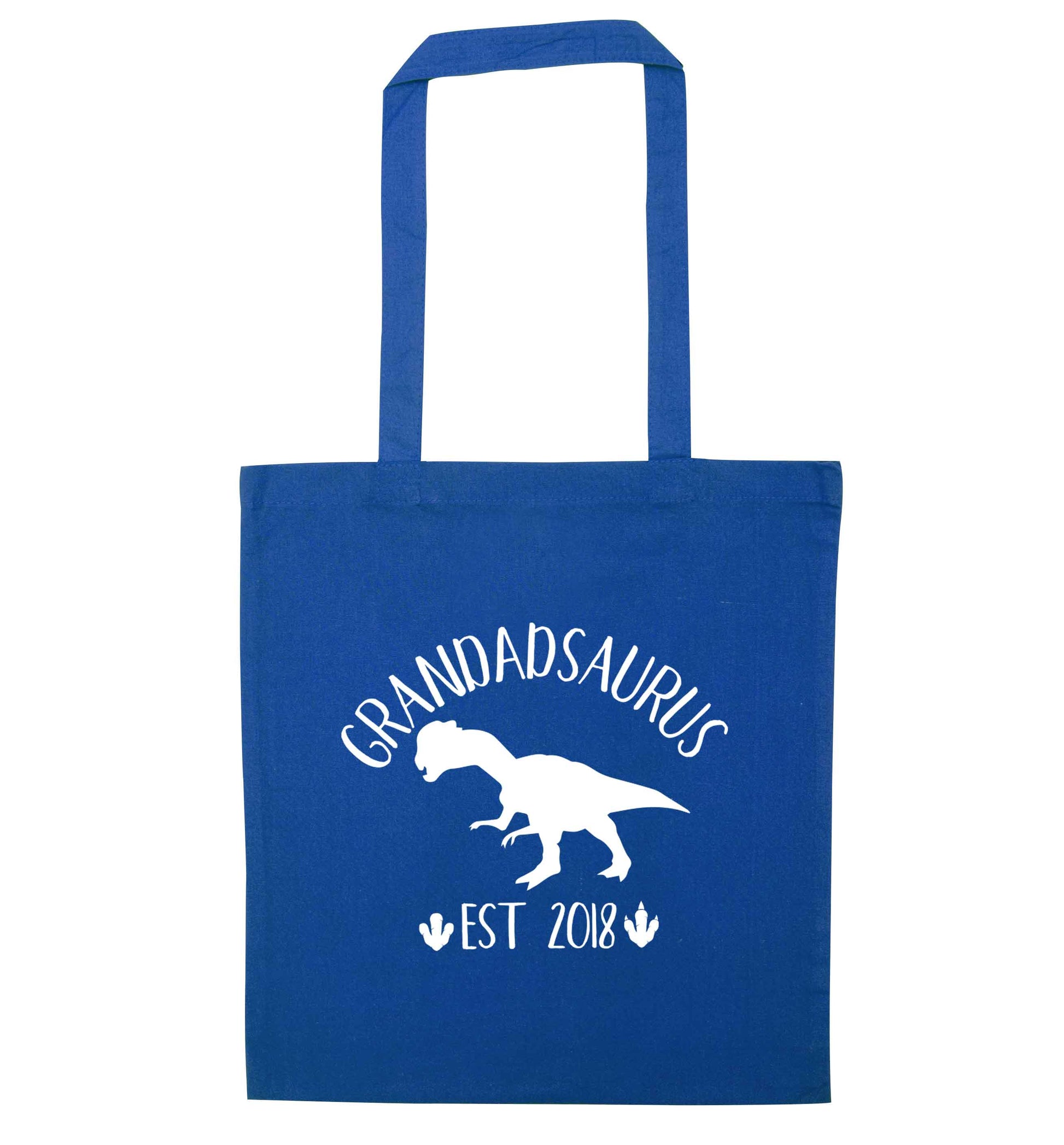 Personalised grandadsaurus since (custom date) blue tote bag