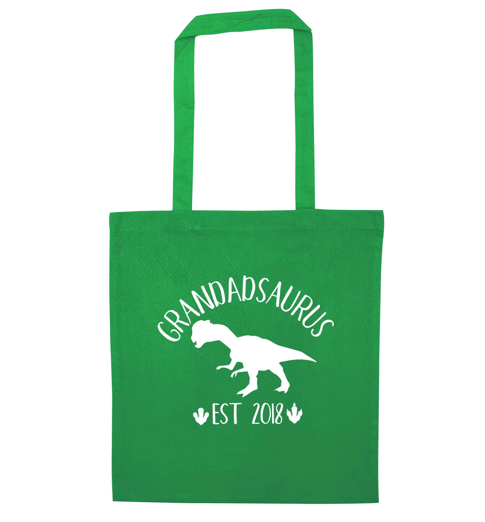 Personalised grandadsaurus since (custom date) green tote bag