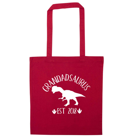 Personalised grandadsaurus since (custom date) red tote bag