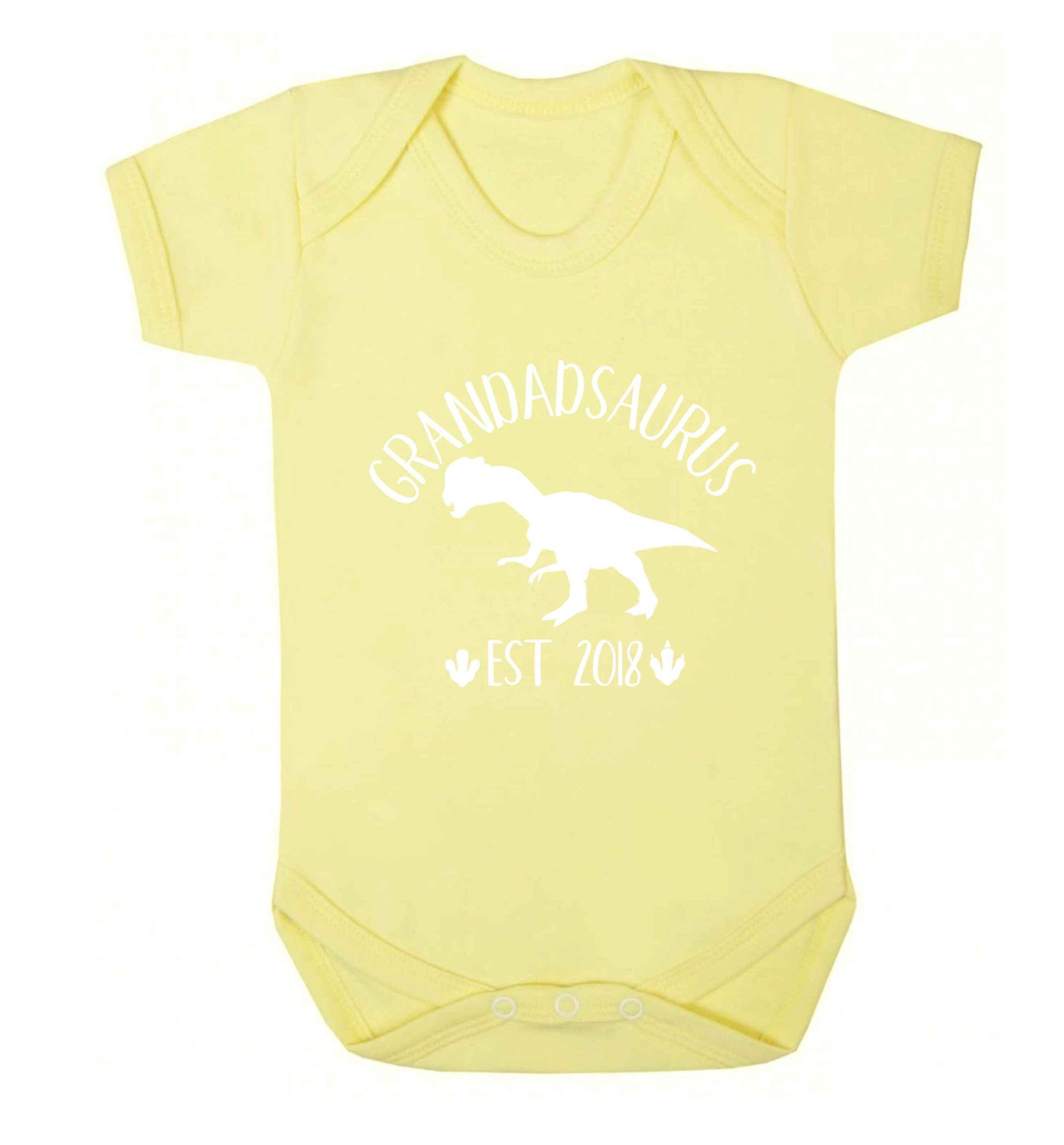 Personalised grandadsaurus since (custom date) Baby Vest pale yellow 18-24 months