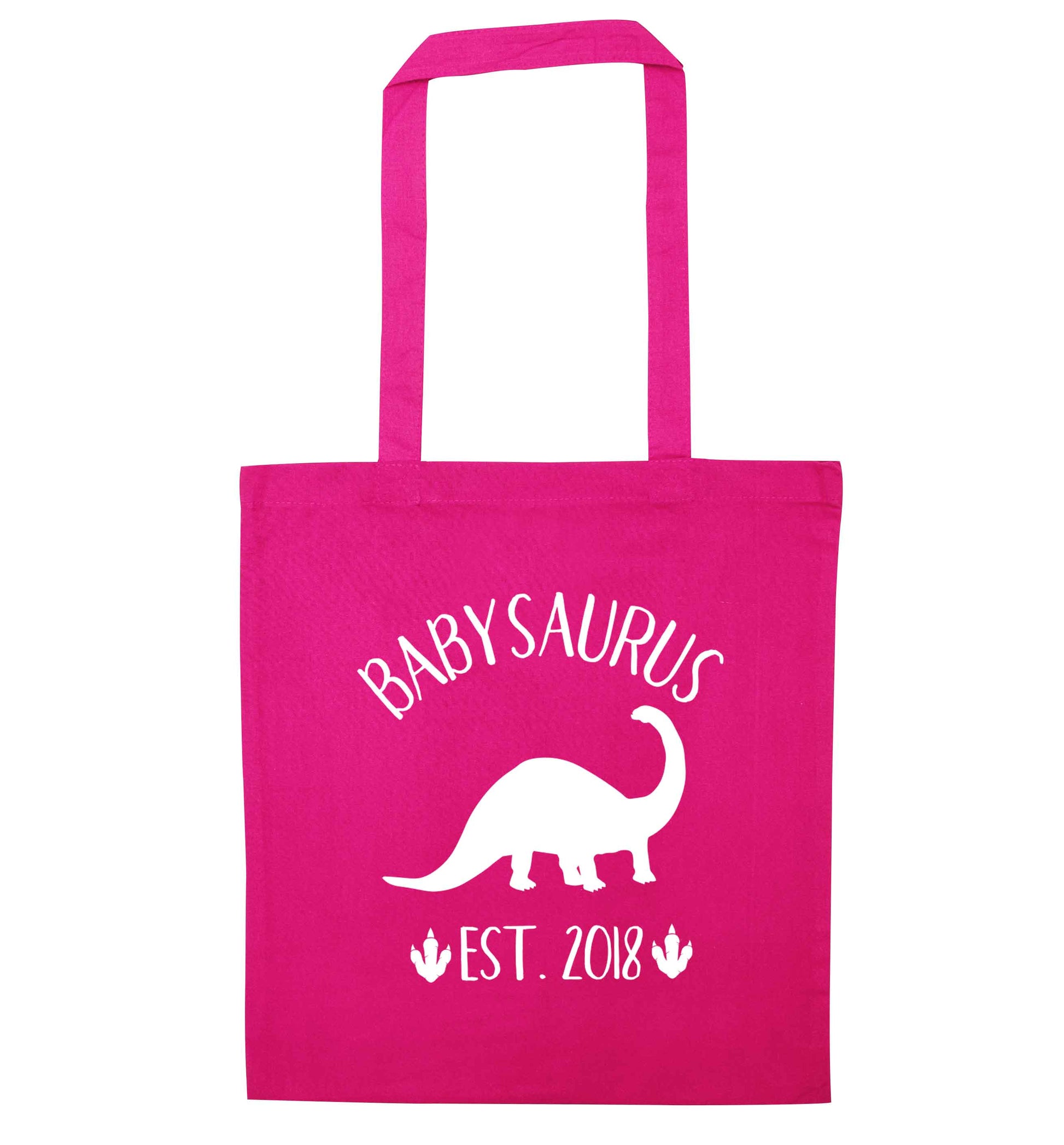 Personalised babysaurus since (custom date) pink tote bag