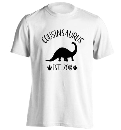 Personalised cousinsaurus since (custom date) adults unisex white Tshirt 2XL