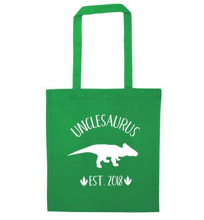 Personalised unclesaurus since (custom date) green tote bag