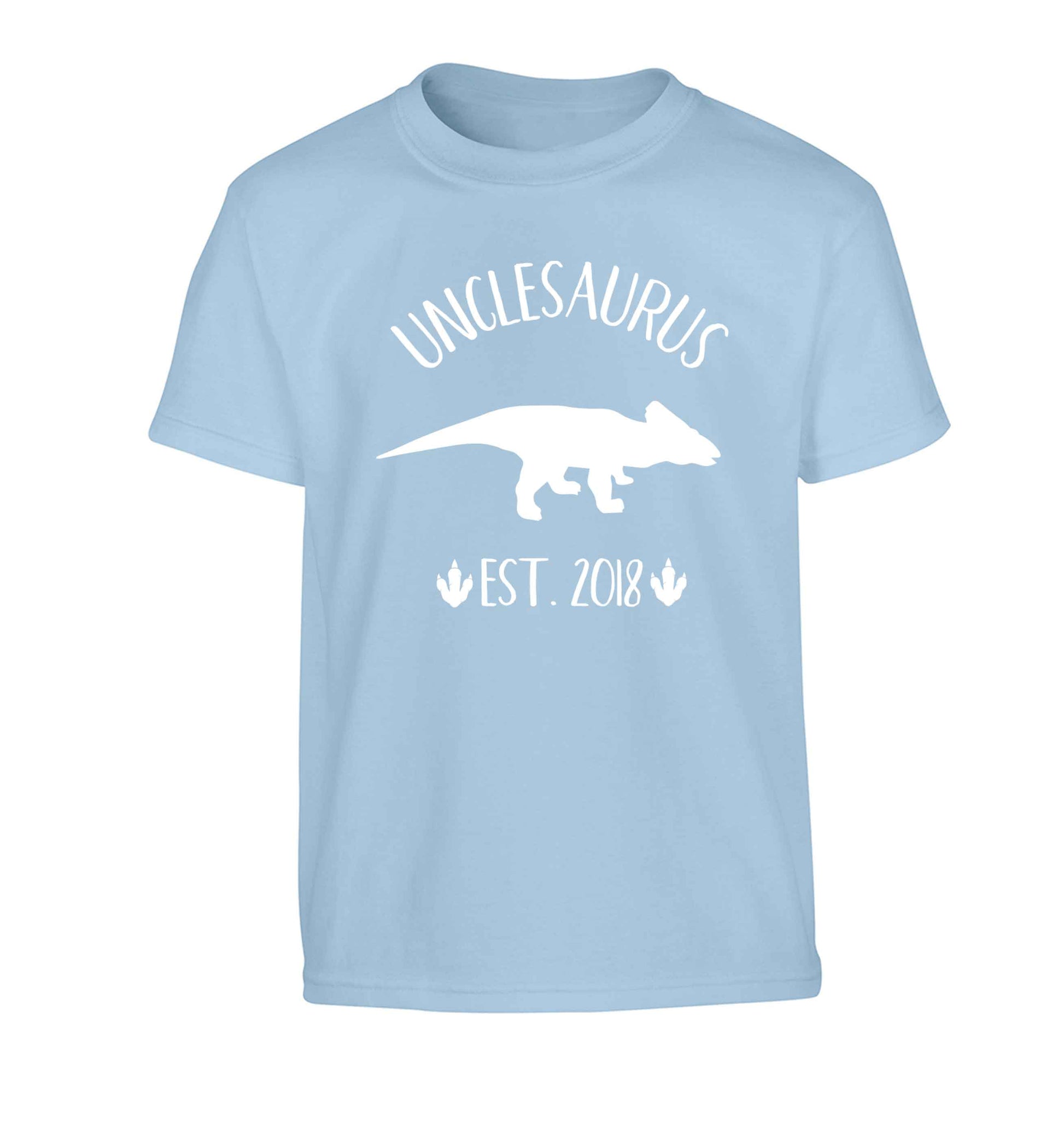 Personalised unclesaurus since (custom date) Children's light blue Tshirt 12-13 Years