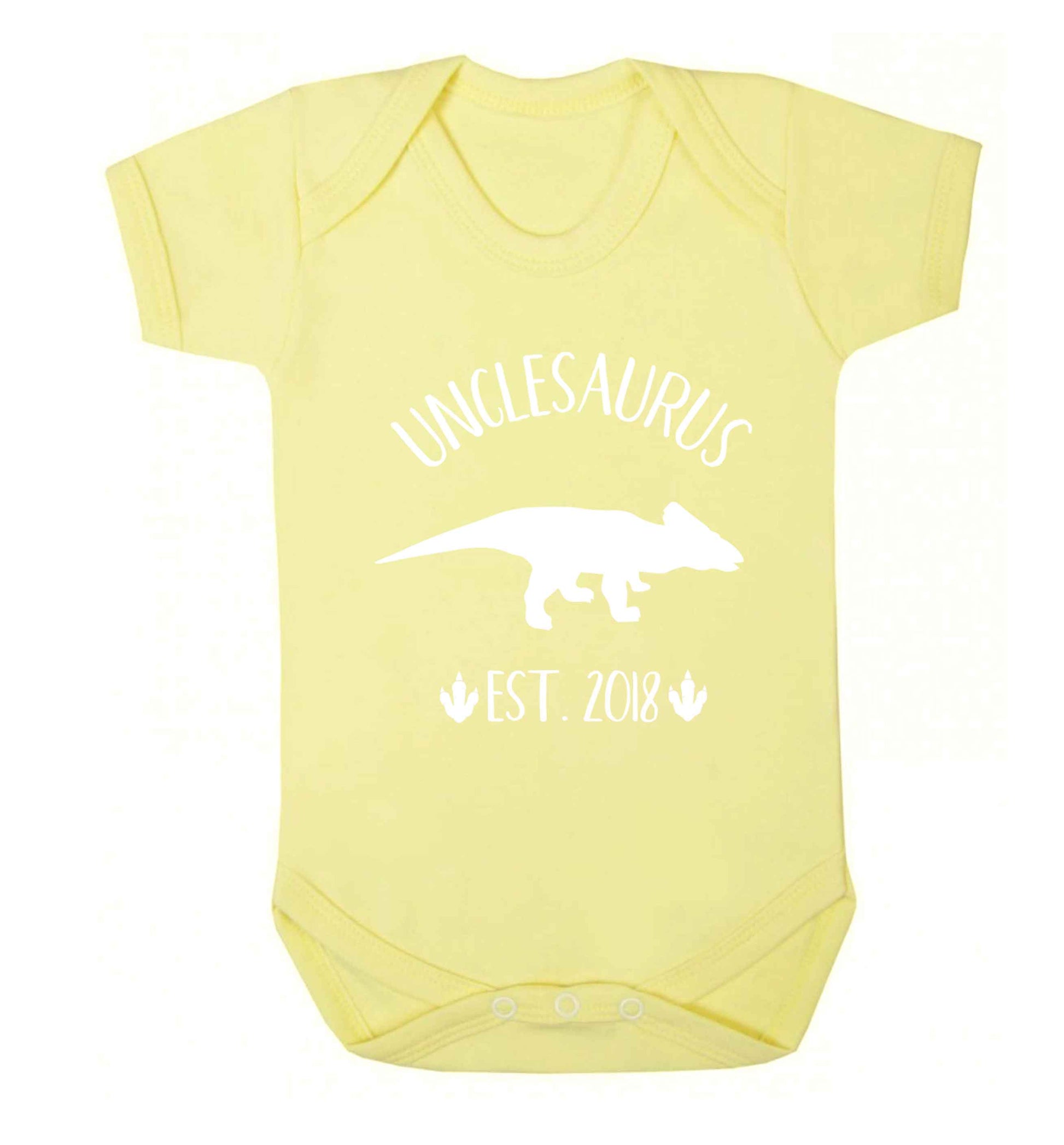 Personalised unclesaurus since (custom date) Baby Vest pale yellow 18-24 months