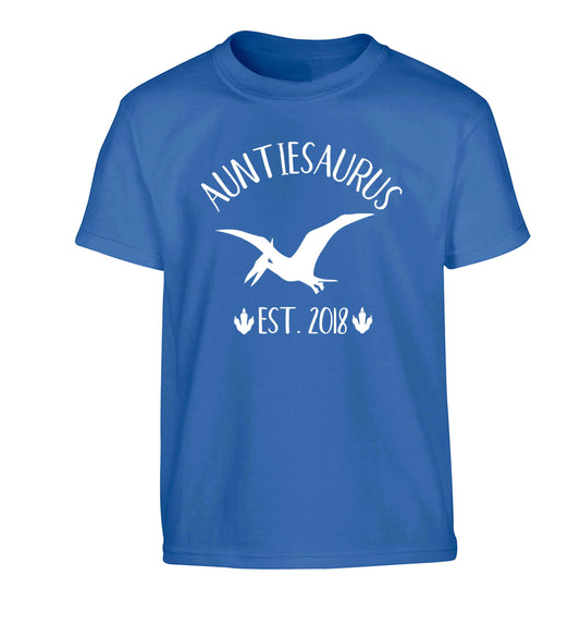 Personalised auntiesaurus since (custom date) Children's blue Tshirt 12-13 Years