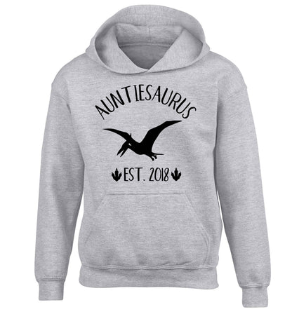 Personalised auntiesaurus since (custom date) children's grey hoodie 12-13 Years